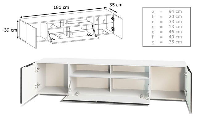 dimensions du meuble tv et meuble ouvert